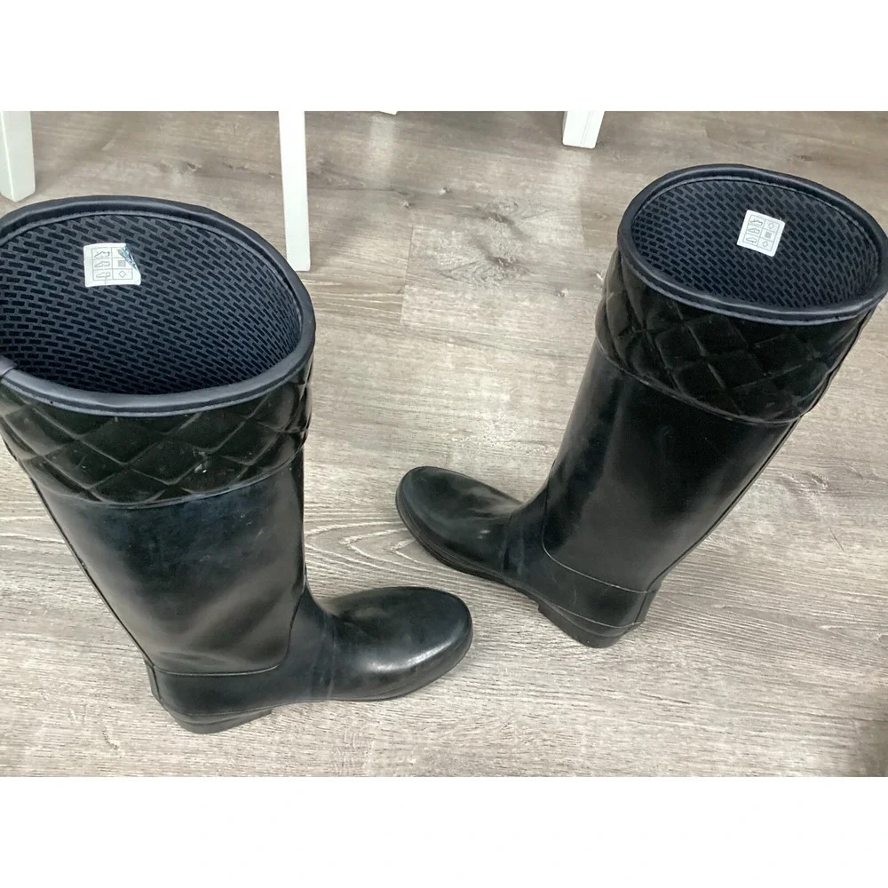 Hunter Womens Size 8 39 Regent Rigley Boot Quilted Black Band Riding Rain Boots